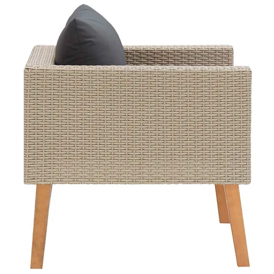 Canapé simple de jardin avec coussins Résine tressée Beige - 6