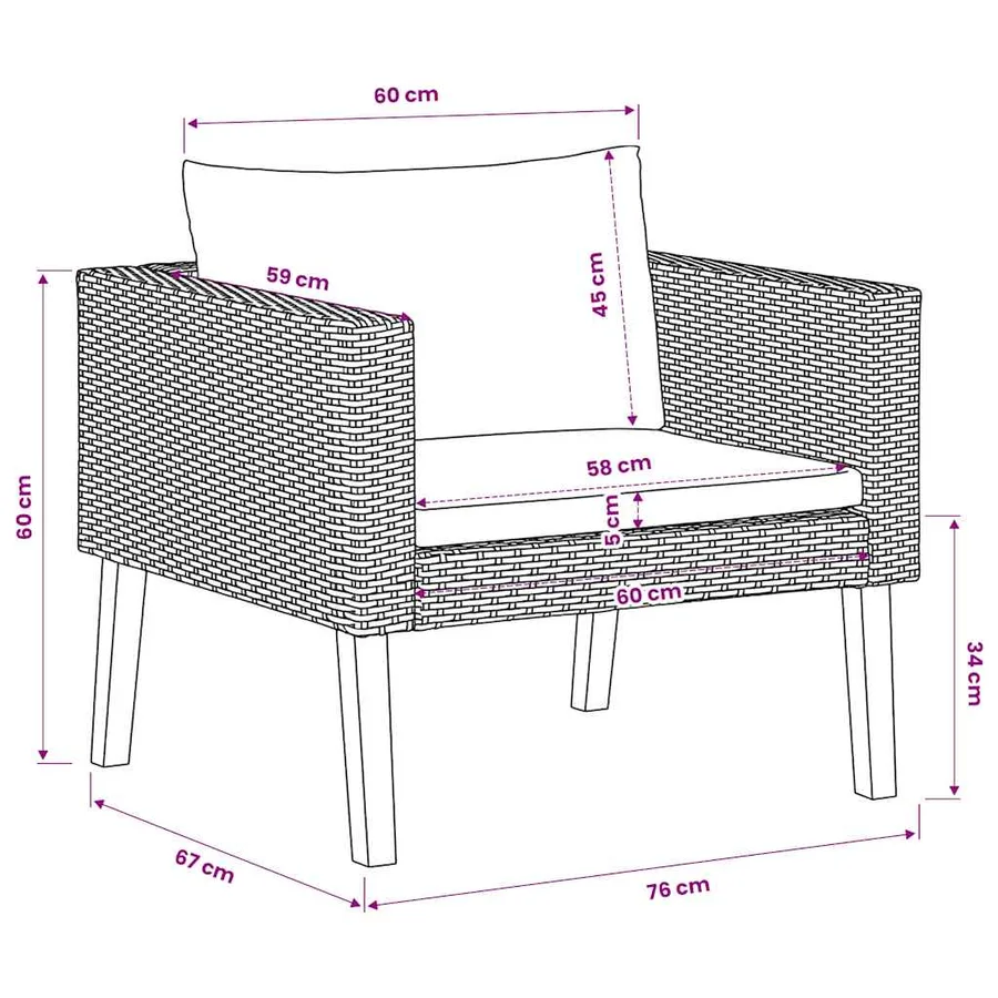 Canapé simple de jardin avec coussins Résine tressée Beige - 9
