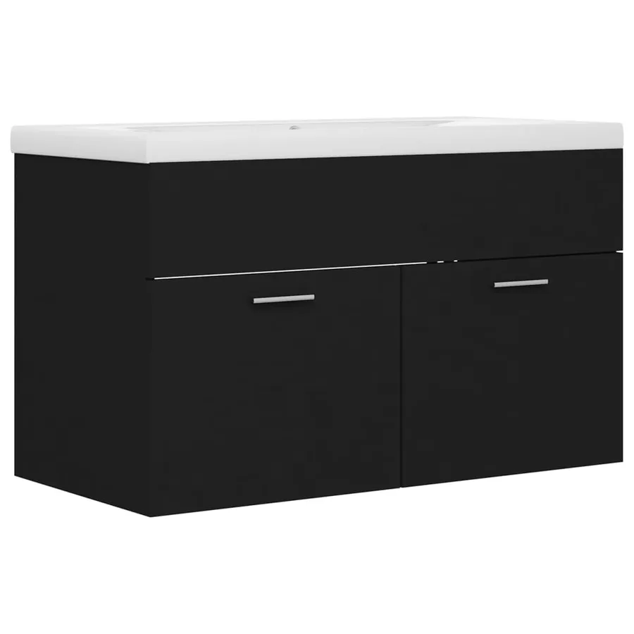 Armoire d'évier avec lavabo intégré Noir Aggloméré - 2