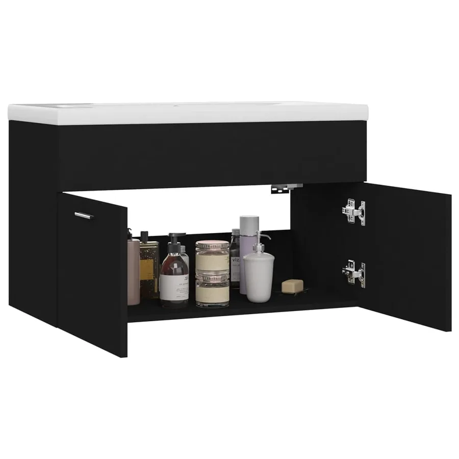 Armoire d'évier avec lavabo intégré Noir Aggloméré - 4
