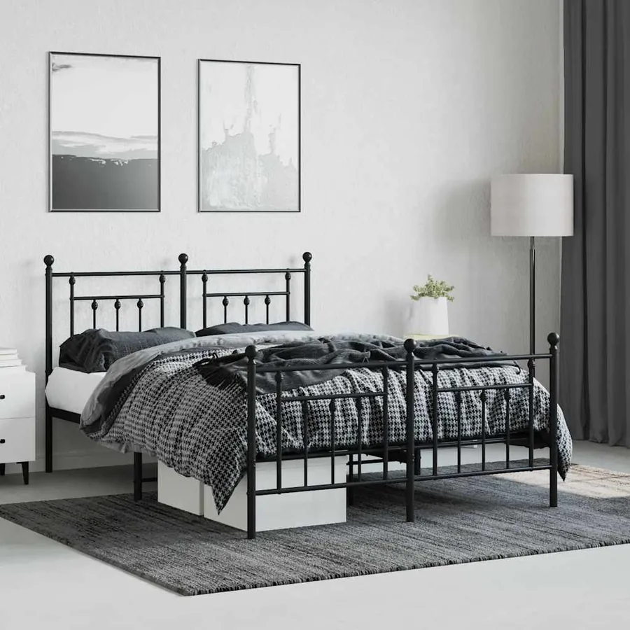 Cadre de lit métal sans matelas avec pied de lit noir 140x200cm - 4