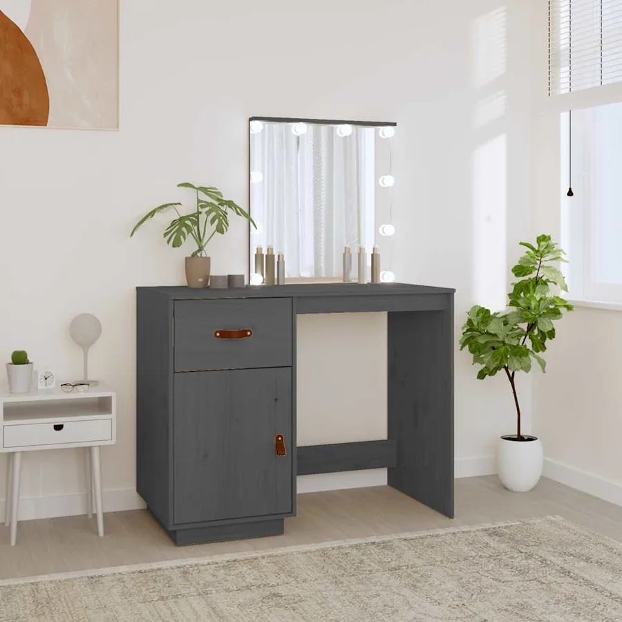 Coiffeuse avec LED Gris 95x50x133,5 cm Bois de pin massif