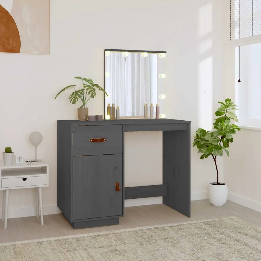 Coiffeuse avec LED Gris 95x50x133,5 cm Bois de pin massif - 3