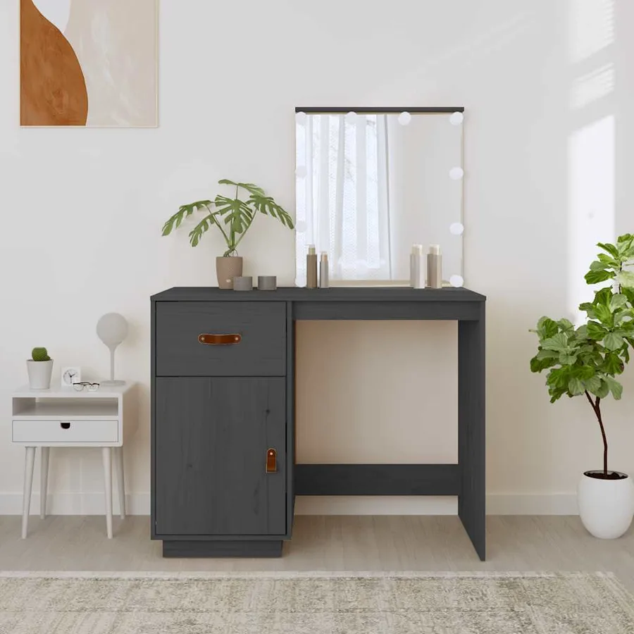 Coiffeuse avec LED Gris 95x50x133,5 cm Bois de pin massif - 4