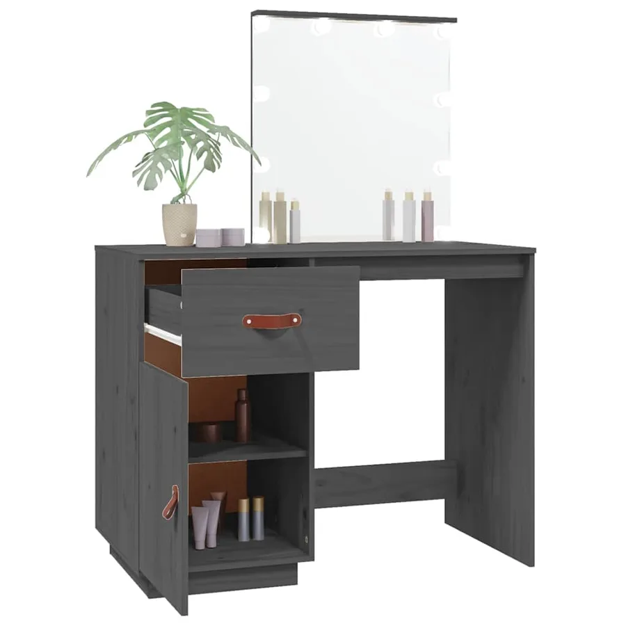 Coiffeuse avec LED Gris 95x50x133,5 cm Bois de pin massif - 5