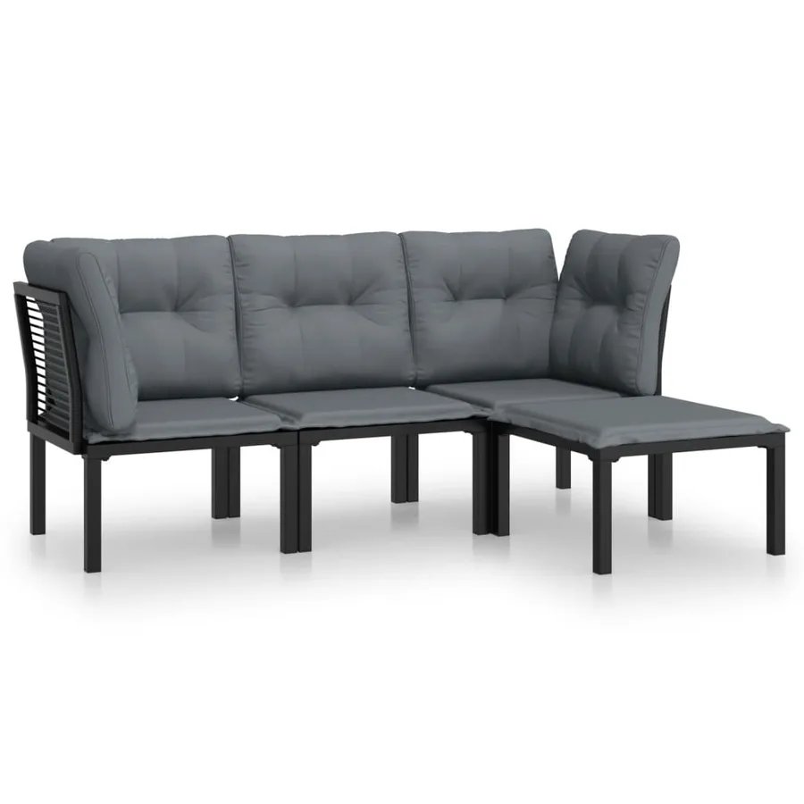 Salon de jardin 4 pcs noir et gris résine tressée - 2