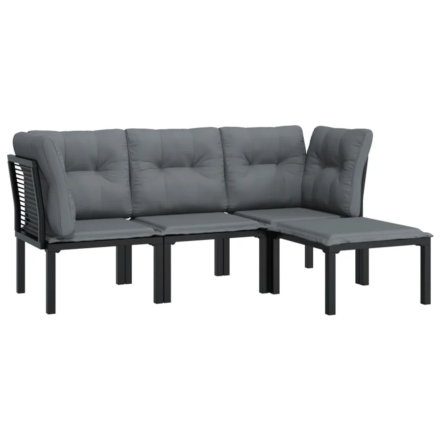 Salon de jardin 4 pcs noir et gris résine tressée - 3