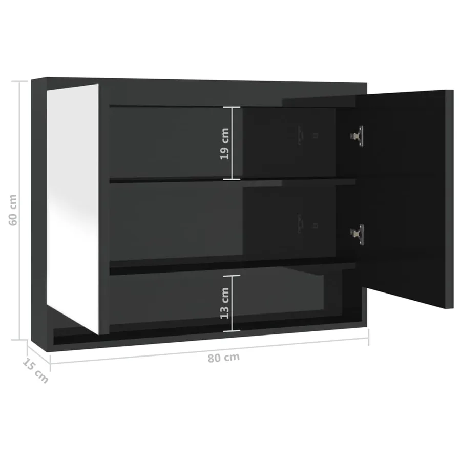 Armoire à miroir de salle de bain 80x15x60 cm MDF Noir brillant - 8