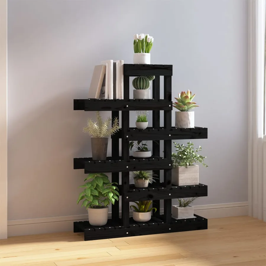 Support à plantes Noir 85x25x109,5 cm Bois massif de pin - 3