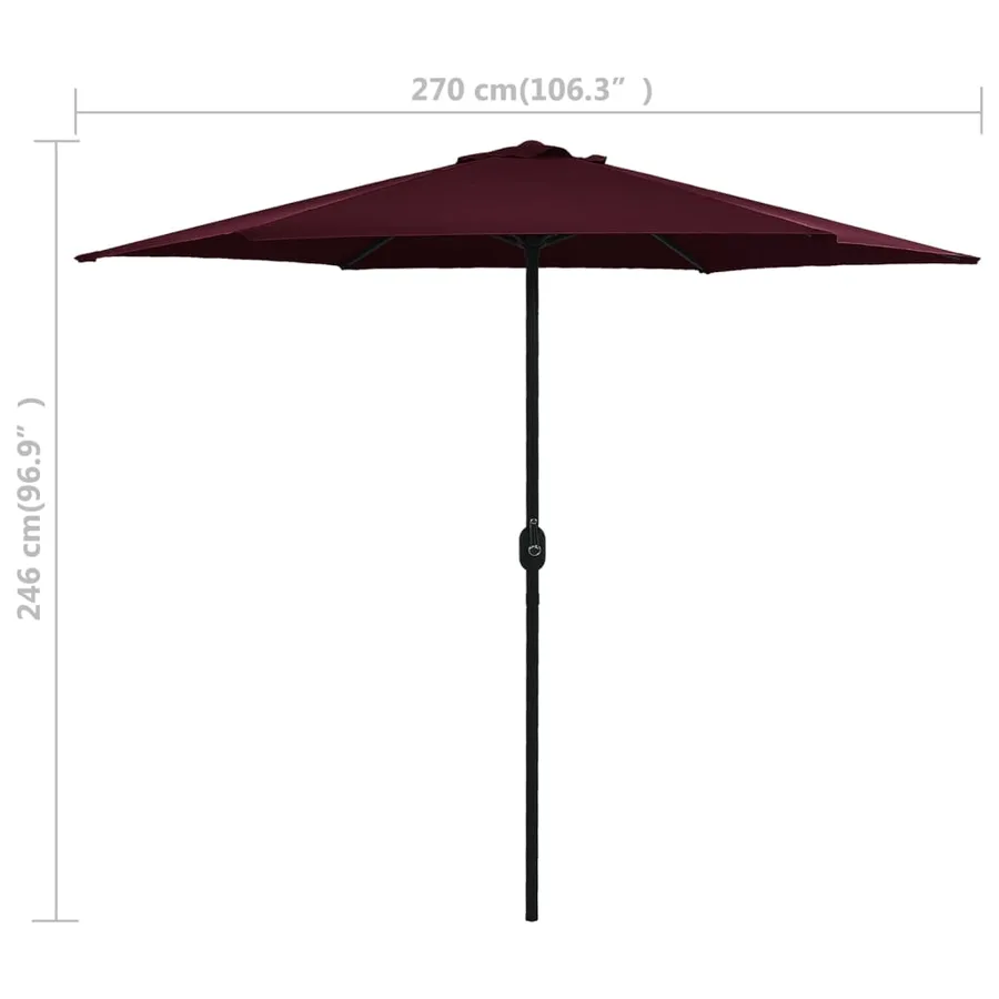 Parasol de jardin et mât en aluminium 270x246 cm rouge bordeaux - 6