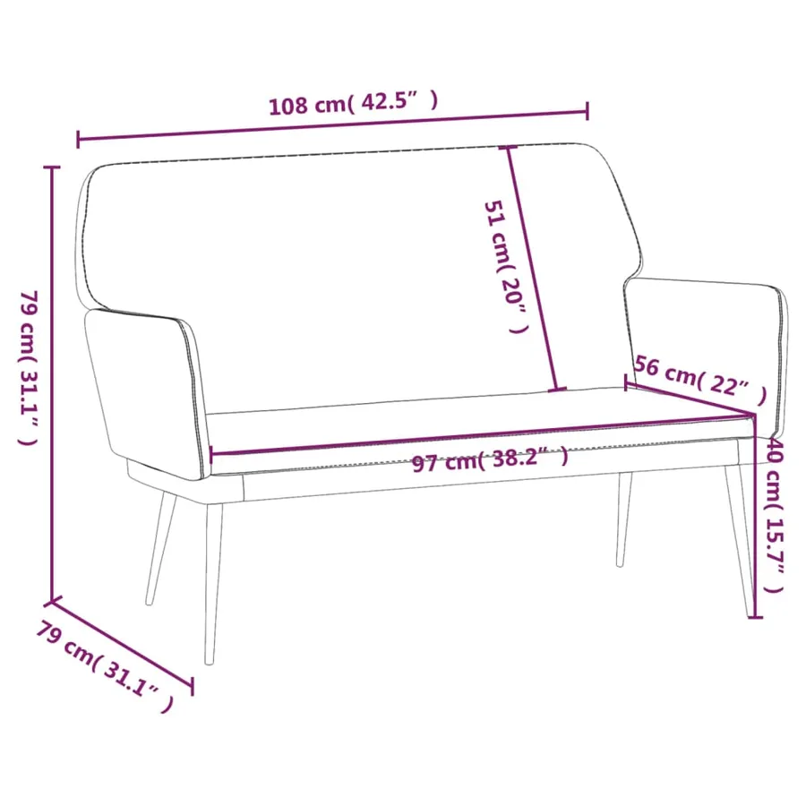 Banc Noir 108x79x79 cm Velours - 8