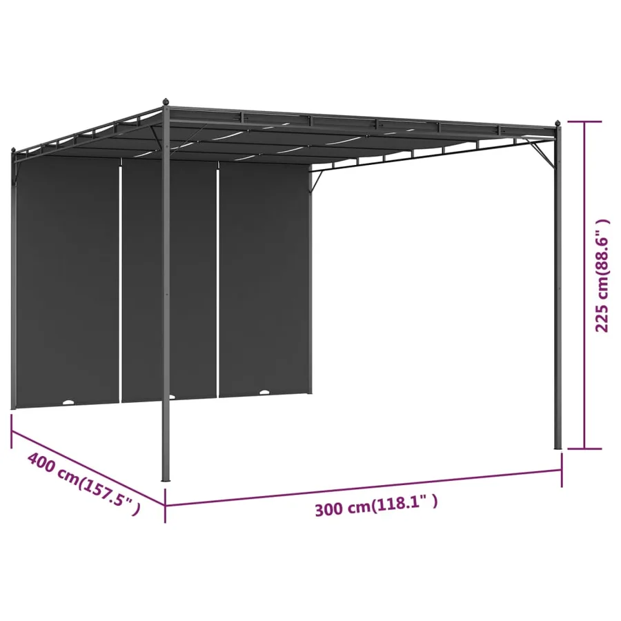 Belvédère de jardin avec rideau latéral 4x3x2,25 m Anthracite - 8
