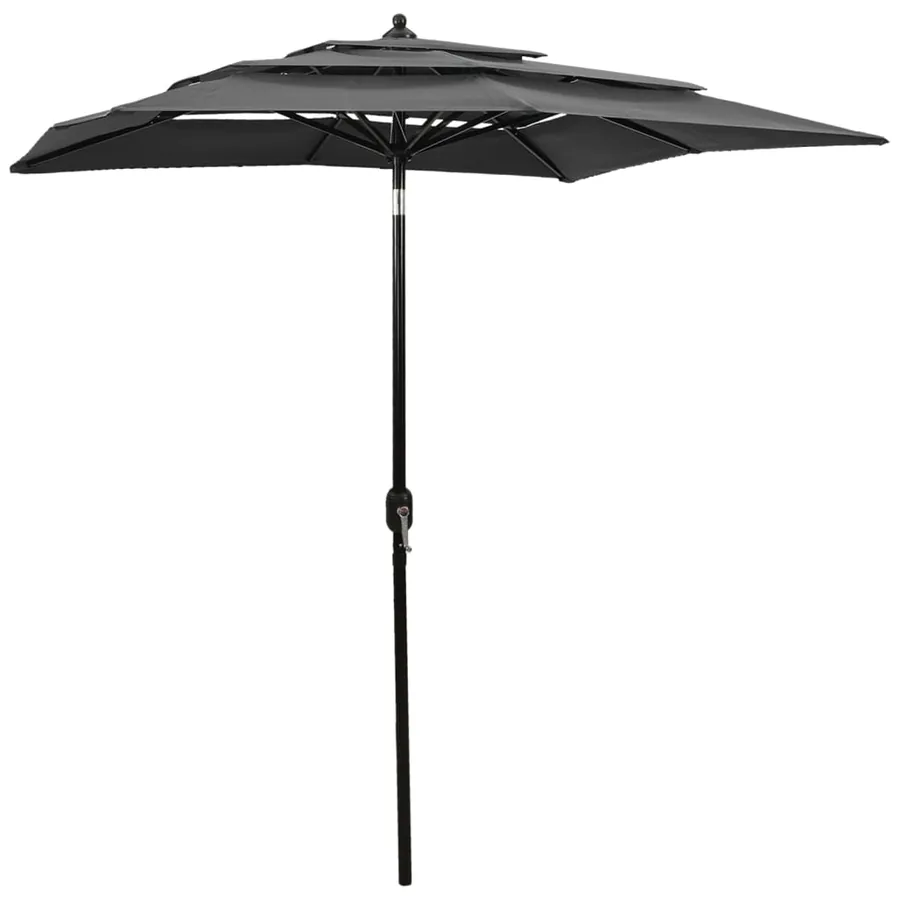 Parasol de jardin à 3 niveaux avec mât en aluminium anthracite