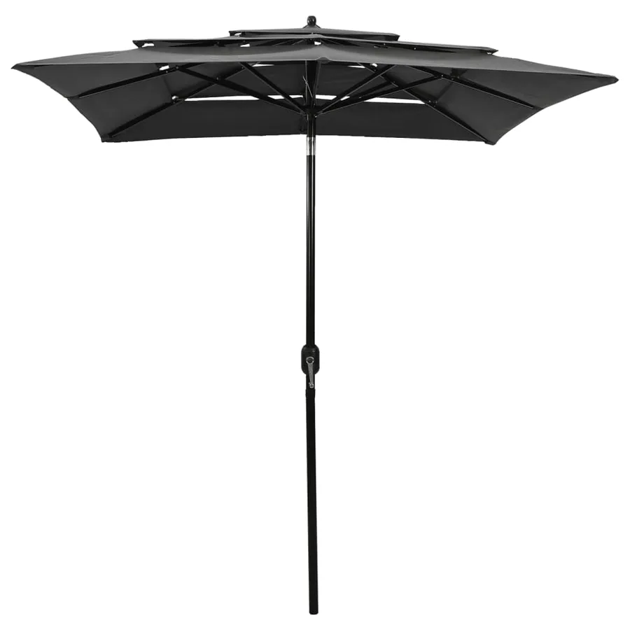 Parasol de jardin à 3 niveaux avec mât en aluminium anthracite - 2