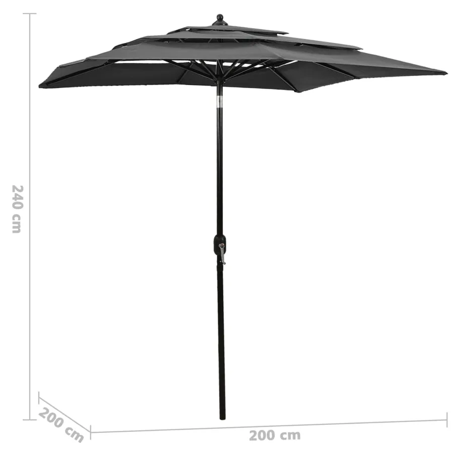 Parasol de jardin à 3 niveaux avec mât en aluminium anthracite - 6