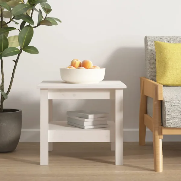 Table basse blanche 45 x 45 x 40 cm Bois de pin massif