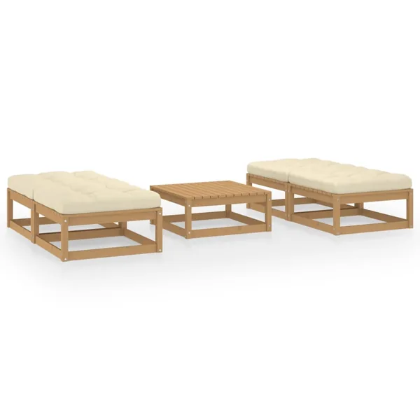Salon de jardin 5 pcs avec coussins Bois de pin massif