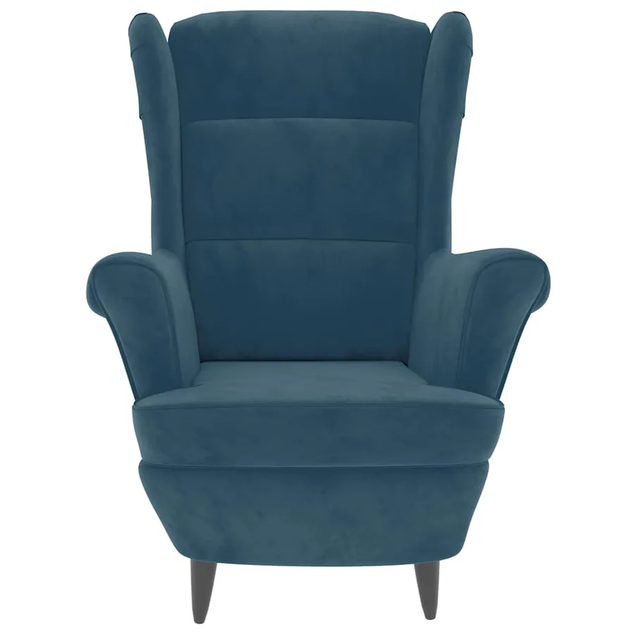 Fauteuil à oreilles avec tabouret bleu velours - 4
