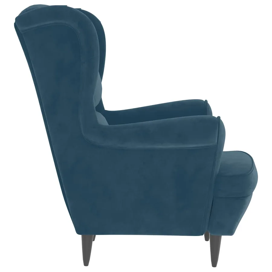 Fauteuil à oreilles avec tabouret bleu velours - 5