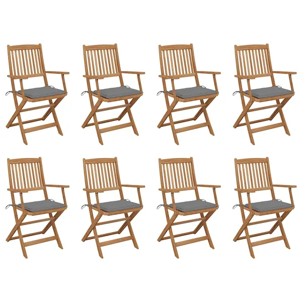 Chaises pliables d'extérieur et coussins lot de 8 Bois d'acacia