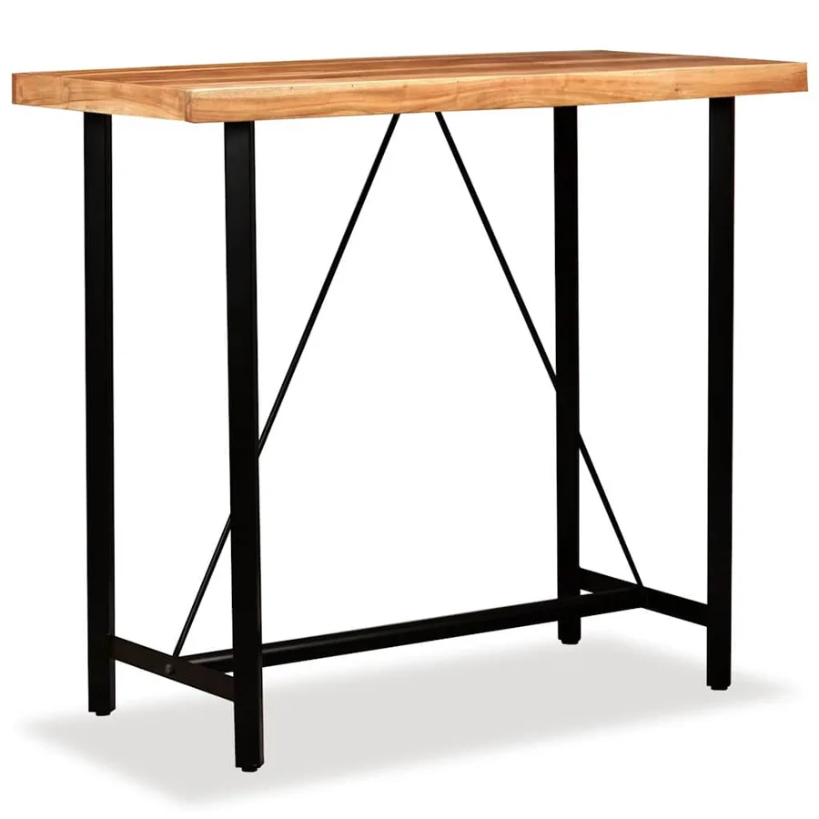 Ensemble de bar 5 pcs Bois d'acacia Cuir véritable et toile - 2