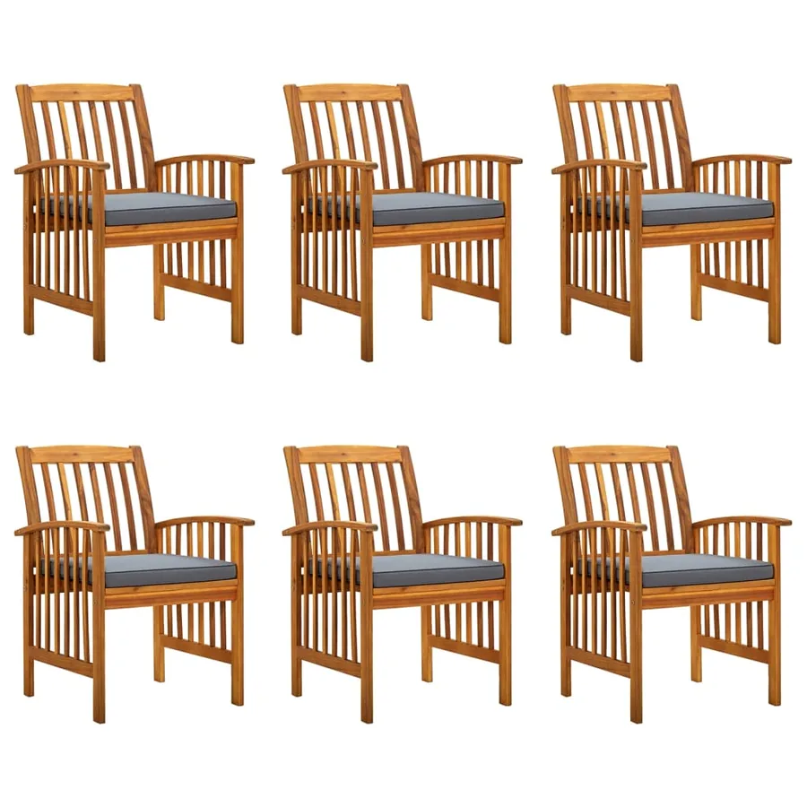Ensemble de 6 chaises de jardin avec coussins en bois d'acacia massif