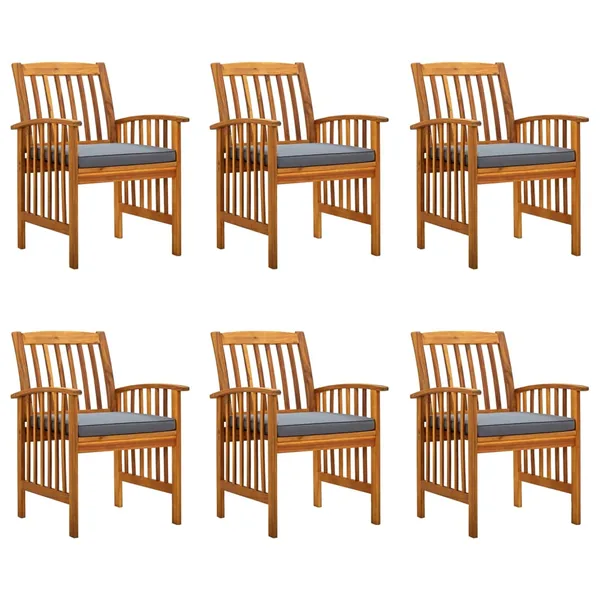 Ensemble de 6 chaises de jardin avec coussins en bois d'acacia massif