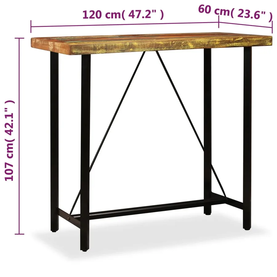 Table de bar Bois massif de récupération 120x60x107 cm - 13