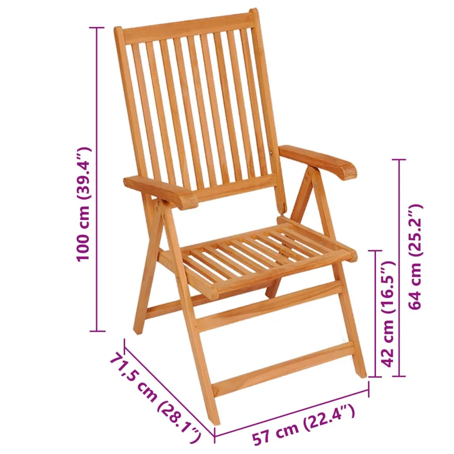 Chaises inclinables de jardin et coussins lot de 8 Teck solide - 9