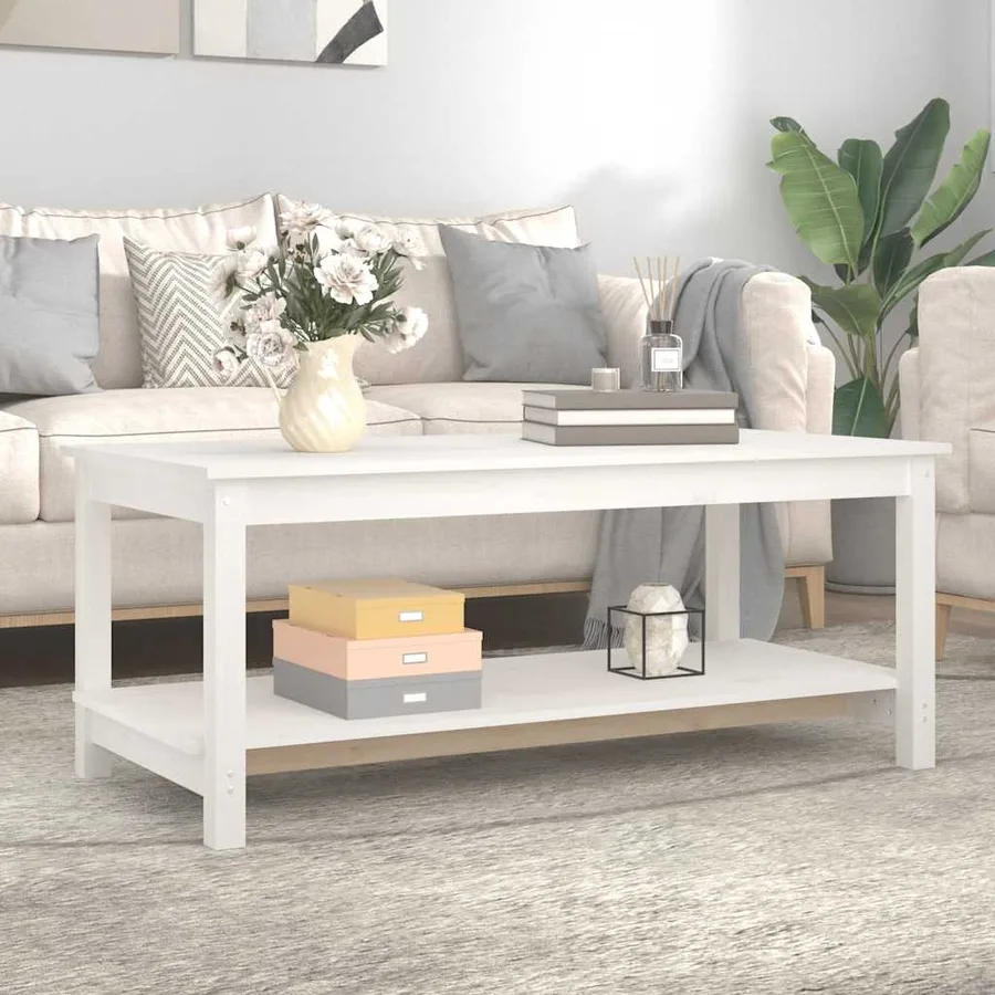 Table basse Blanc 110x55x45 cm Bois massif de pin - 3