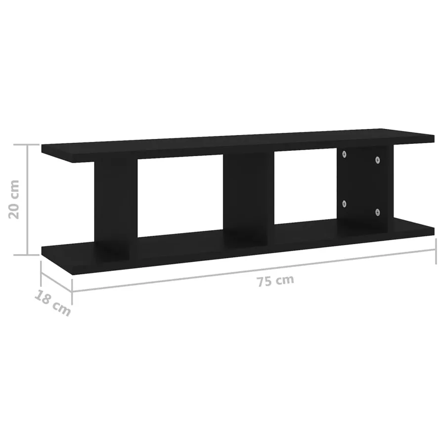 Étagères murales 2 pcs Noir 75x18x20 cm bois d'ingénierie - 7