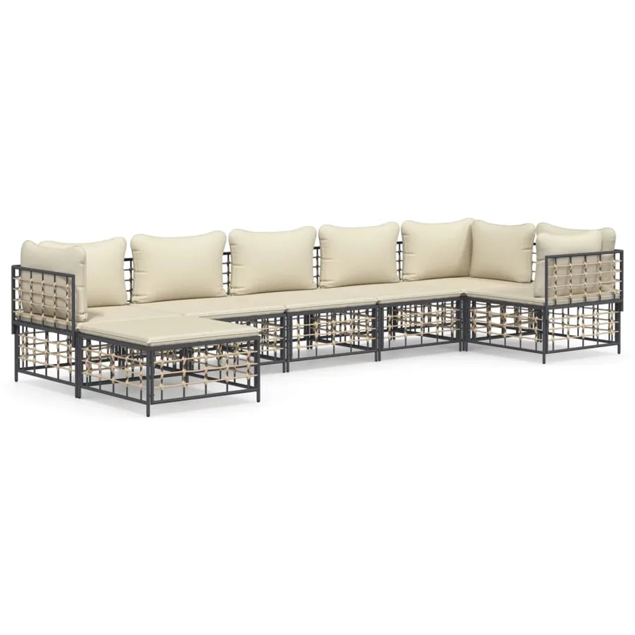 Salon de jardin 7 pcs avec coussins anthracite résine tressée - 2