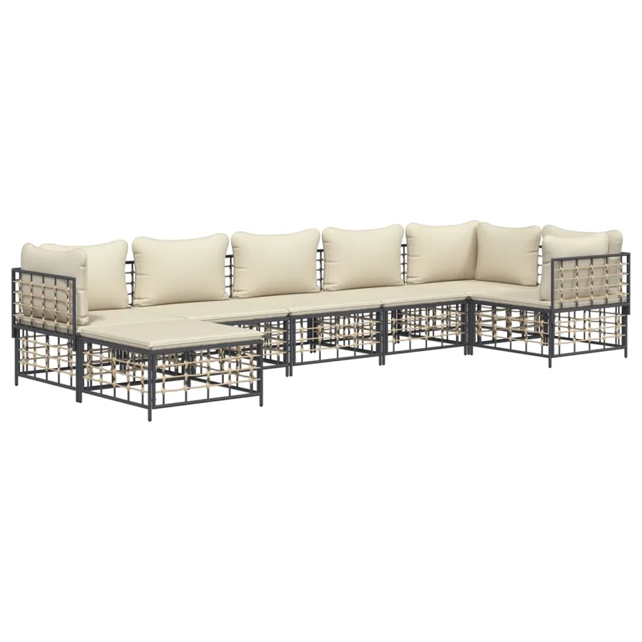 Salon de jardin 7 pcs avec coussins anthracite résine tressée - 3