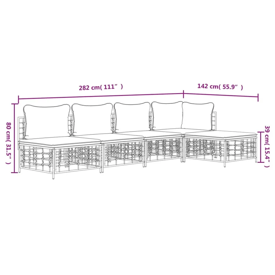 Salon de jardin 5 pcs avec coussins anthracite résine tressée - 9