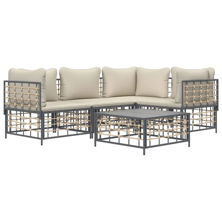Salon de jardin 5 pcs avec coussins anthracite résine tressée - 3