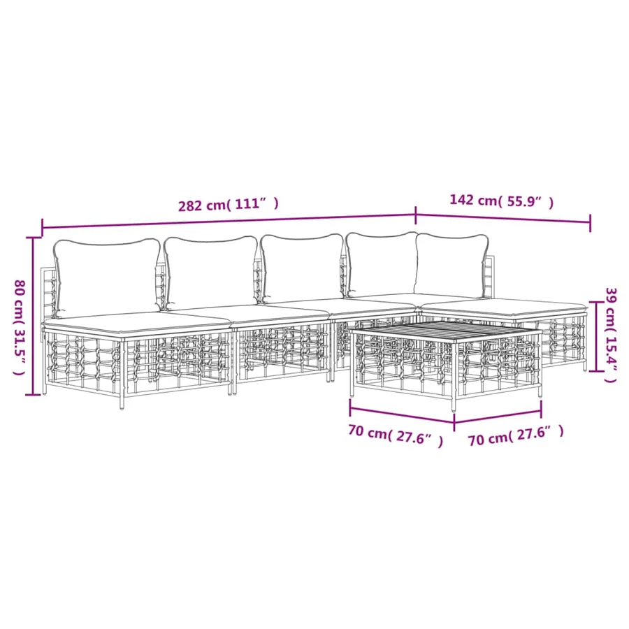 Salon de jardin 6 pcs avec coussins anthracite résine tressée - 10