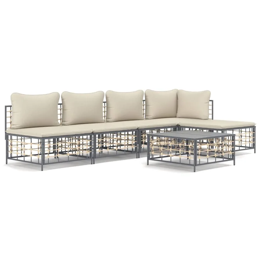 Salon de jardin 6 pcs avec coussins anthracite résine tressée - 2
