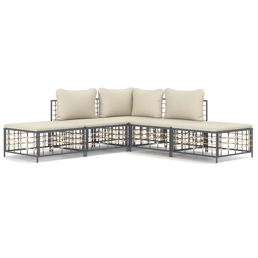 Salon de jardin 5 pcs avec coussins anthracite résine tressée - 2