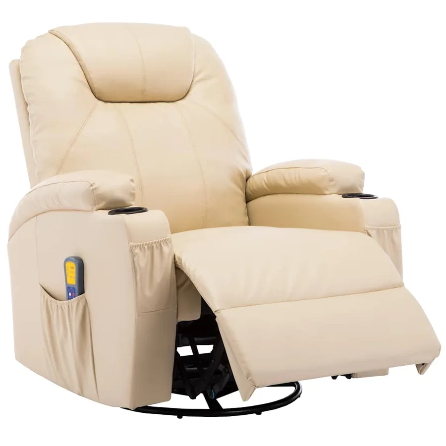Fauteuil à bascule de massage Crème Similicuir - 3