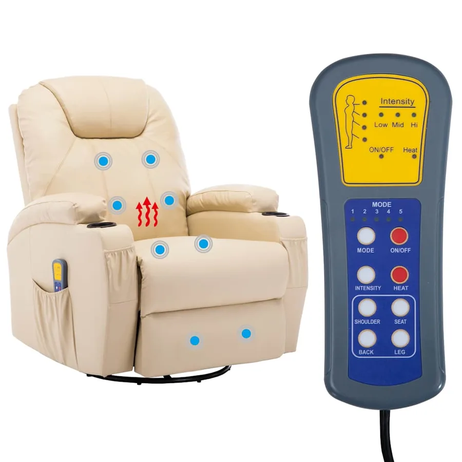 Fauteuil à bascule de massage Crème Similicuir - 8