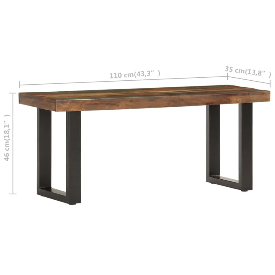 Banc 110 cm Bois de récupération solide et acier - 7