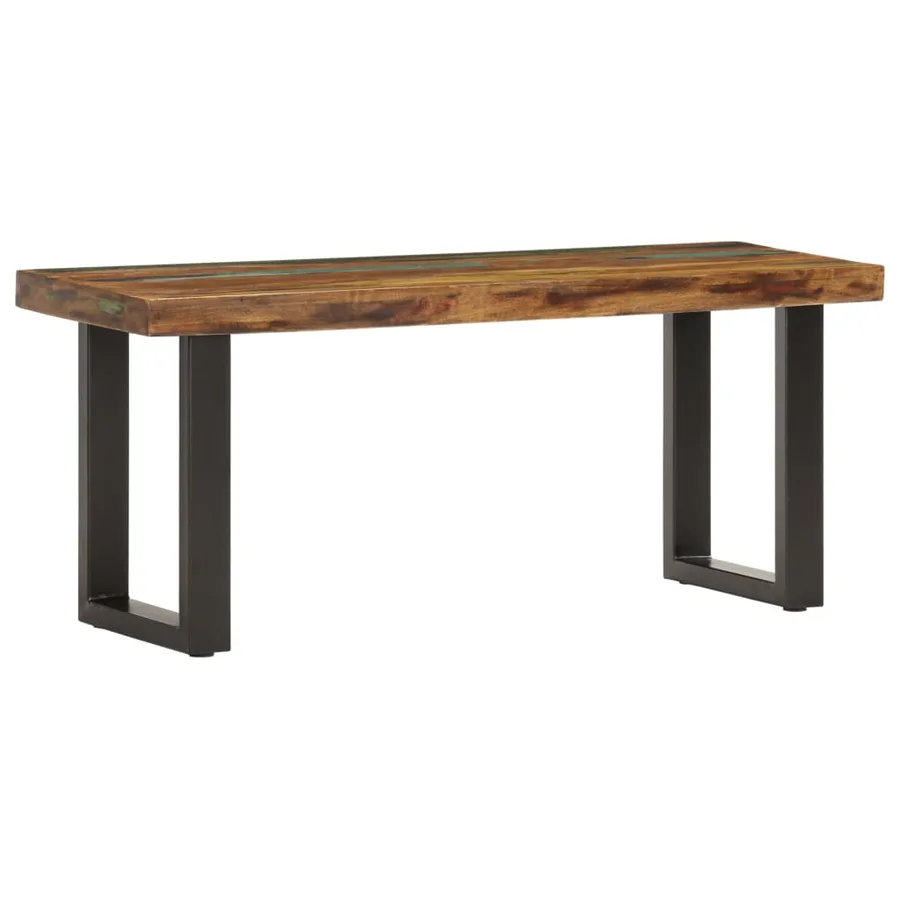 Banc 110 cm Bois de récupération solide et acier - 8