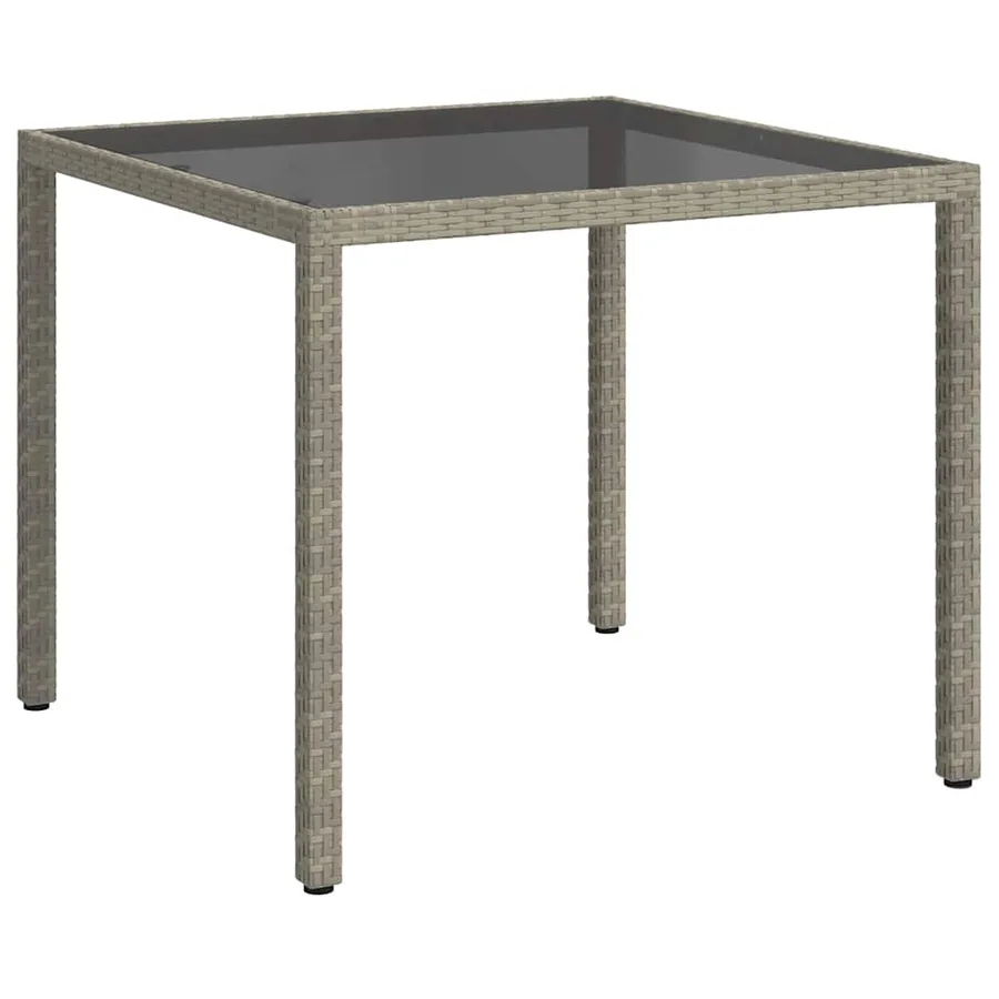 Table de jardin 90x90x75 cm Verre trempé et résine tressée Gris - 2