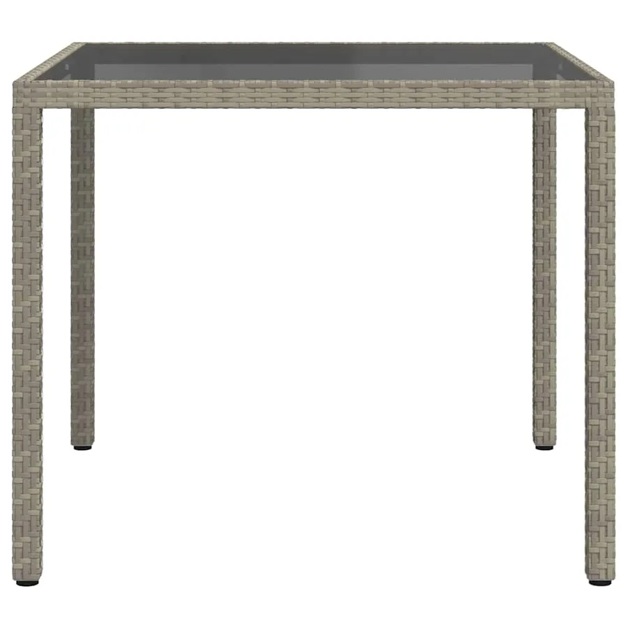 Table de jardin 90x90x75 cm Verre trempé et résine tressée Gris - 3