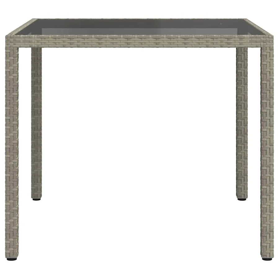 Table de jardin 90x90x75 cm Verre trempé et résine tressée Gris - 4