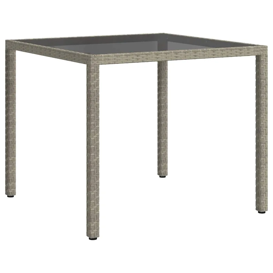 Table de jardin 90x90x75 cm Verre trempé et résine tressée Gris - 5