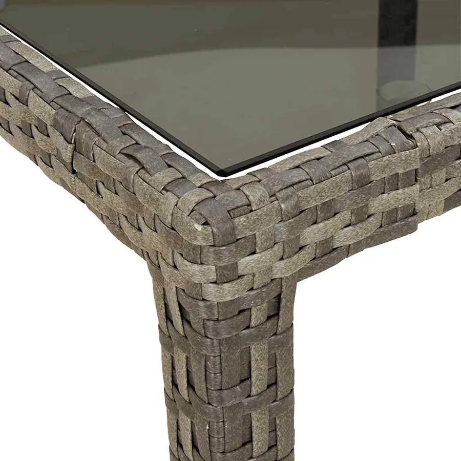 Table de jardin 90x90x75 cm Verre trempé et résine tressée Gris - 6