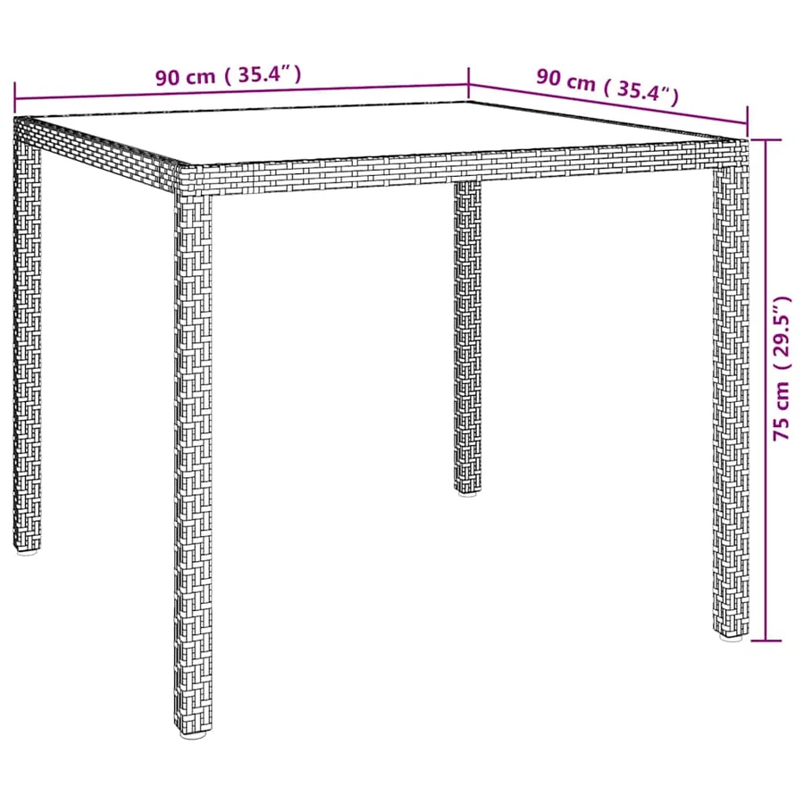 Table de jardin 90x90x75 cm Verre trempé et résine tressée Gris - 7