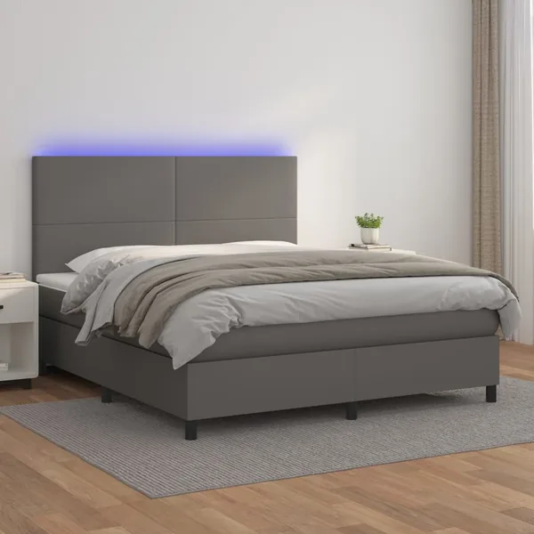 Sommier à lattes de lit avec matelas et LED Gris 180x200 cm