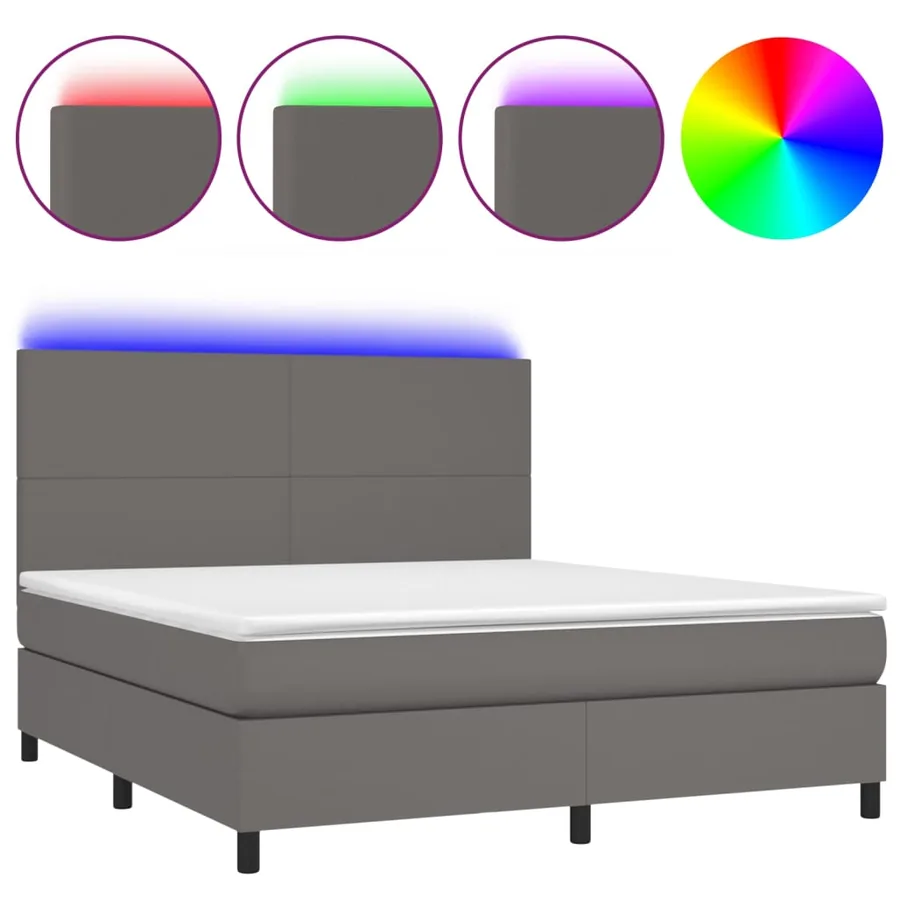 Sommier à lattes de lit avec matelas et LED Gris 180x200 cm - 2
